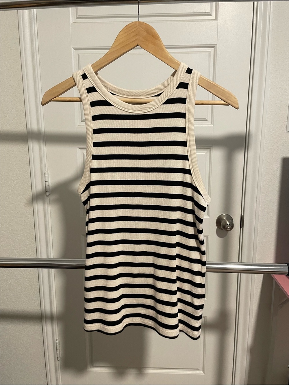 Striped Crewneck Tank Top in Black & Cream